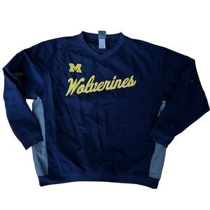 University of Michigan Wolverines Pullover Jacket Mens Large‎ Maize Blue Pockets